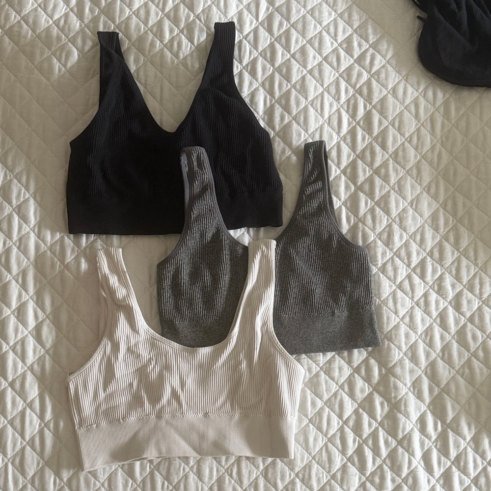Aerie Ribbed Scoop Neck Bralette Set - Black, Charcoal, White